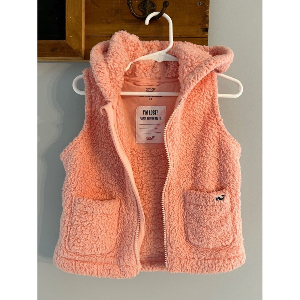 Vineyard Vines Sherpa Fleece Vest Pink Hooded Toddler Girl Size 3T
